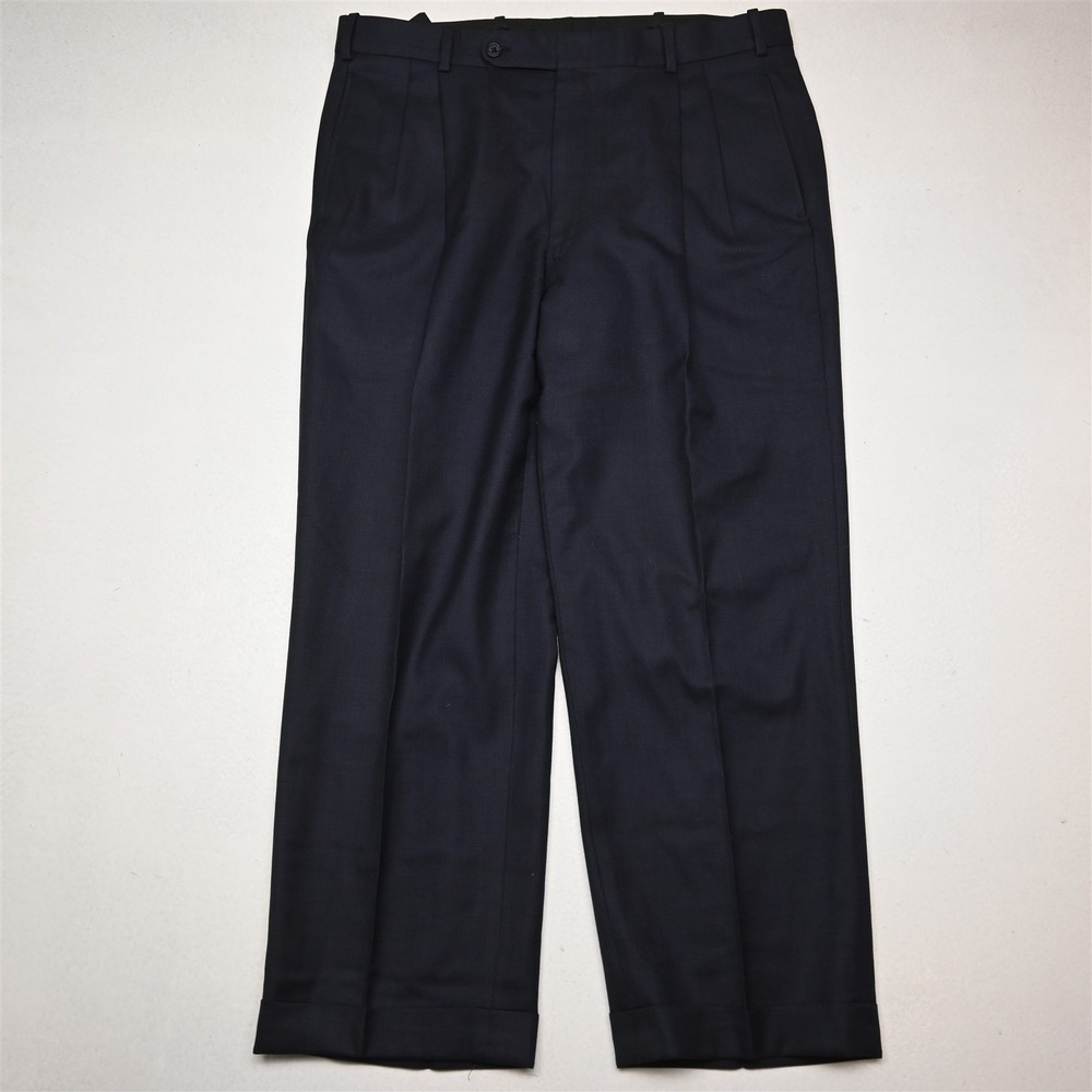 Tom James 34x30 Dark Blue Wool Pleated Cuffed Baggy High Waist Mens Pants